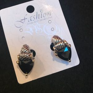 Black and silver plated post earrings